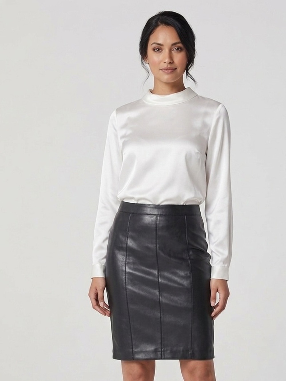 bishop + young Black Faux Leather Pencil Skirt